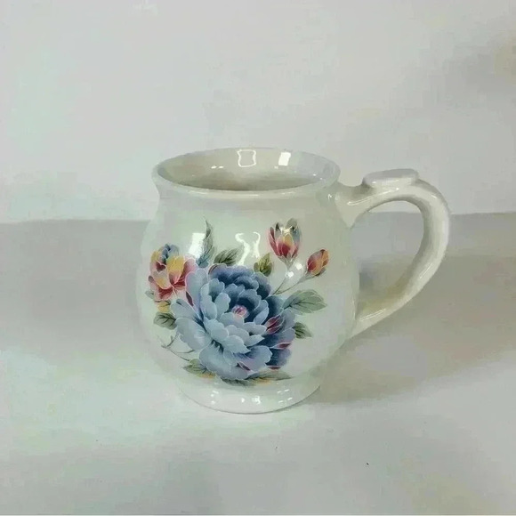 Blue Floral Butterfly Hot Tea Coffee on Ceramic White Cup Tea Leaf Bag Holder - Picture 1 of 10